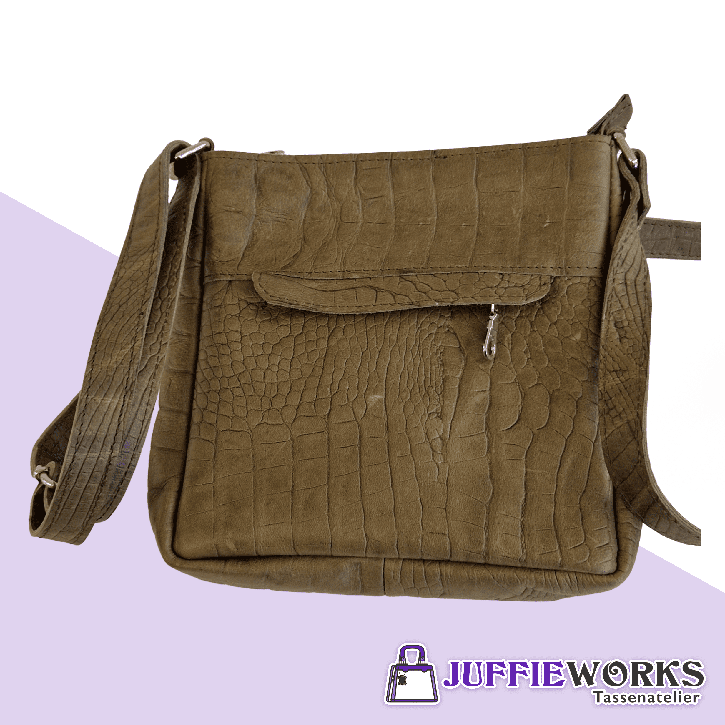 Olijfgroen tasje met schildering - Afbeelding 2