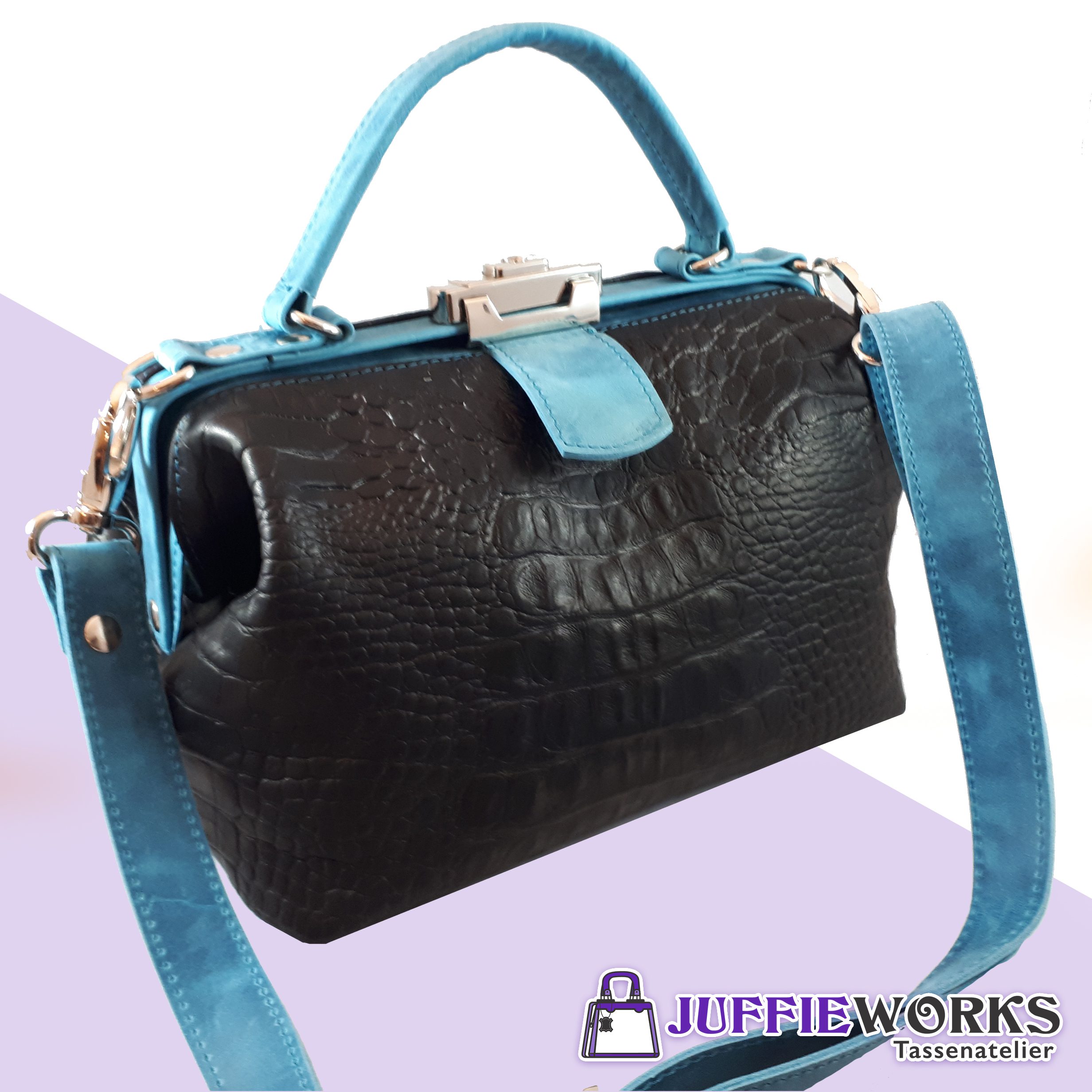 Zwarte-blauwe Beugeltas - Afbeelding 2